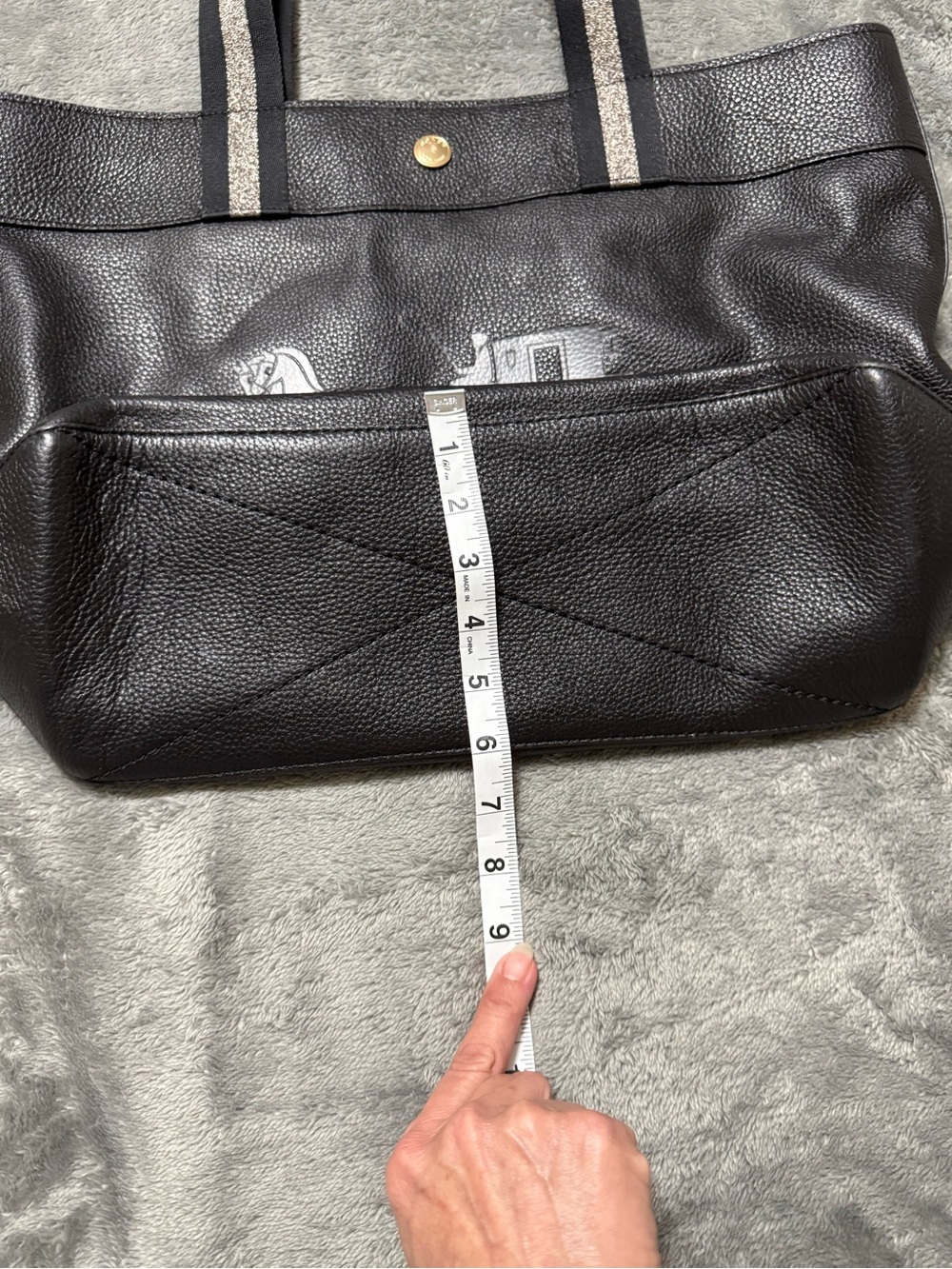 Coach Black Leather Tote with Silver-Accent Striped Handles - Picture 5 of 7